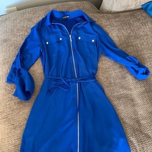 Collared blue zip front dress